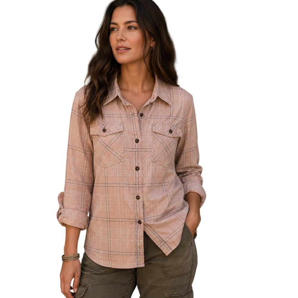 Carhartt Plaid Button Top Womens Size Small Pink Long Sleeve Workwear Shirt